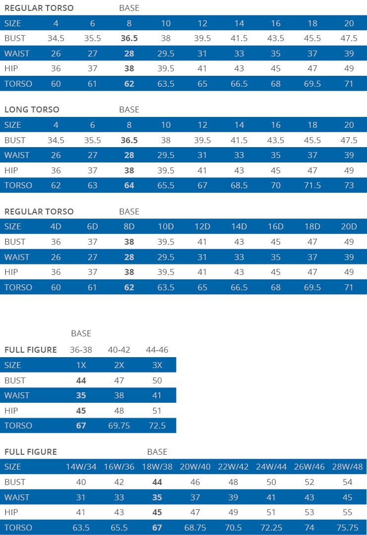 Christina Swimwear Size Chart for Women